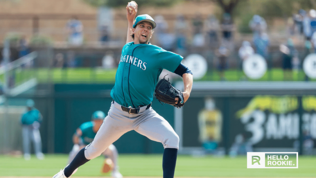 Logan Gilbert of the Seattle Mariners delivers a pitch against the Cleveland Guardians on Opening Day at T-Mobile Park.