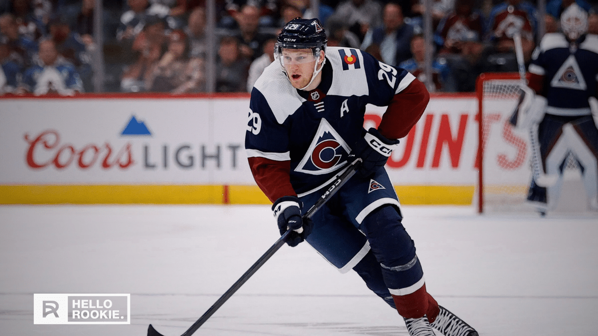 Nathan MacKinnon of the Colorado Avalanche controls the puck during an NHL game as his Hart Trophy campaign heats up.