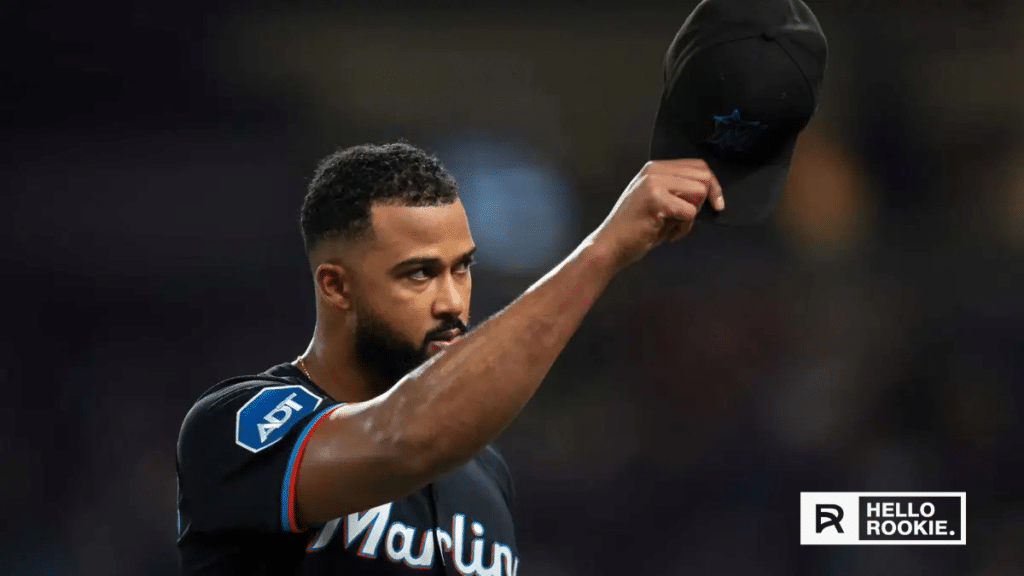 Sandy Alcantara of the Miami Marlins pitches against the Colorado Rockies on Opening Day at loanDepot Park.