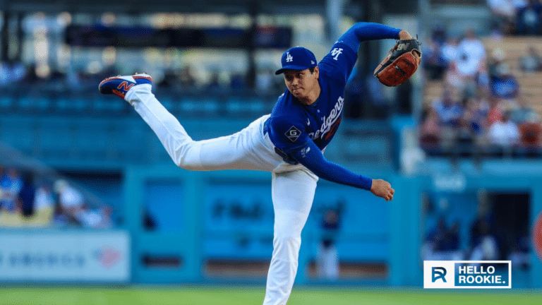 Shohei Ohtani of the Los Angeles Dodgers prepares in the batter’s box during an MLB game as the Dodgers begin their 2026 season.