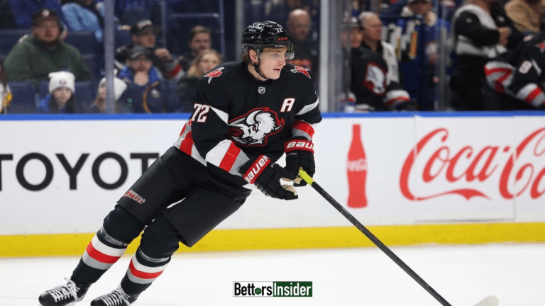 Tage Thompson leads the Buffalo Sabres offense as they face the Boston Bruins at KeyBank Center.