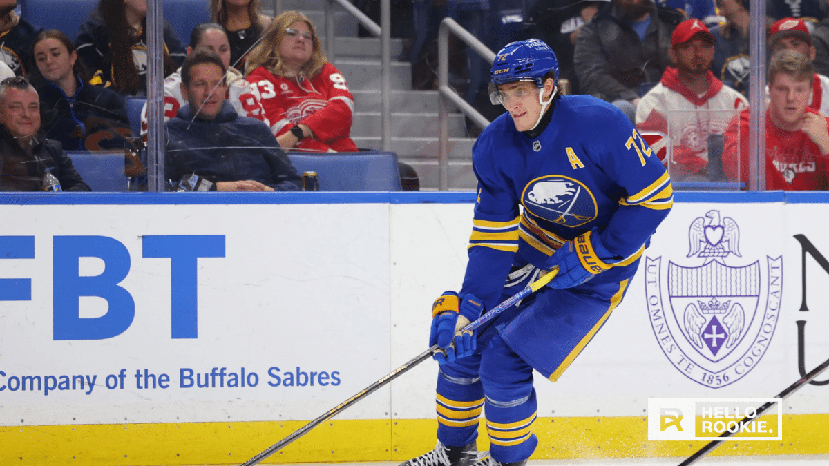 Tage Thompson leads the Buffalo Sabres offense as they face the San Jose Sharks at KeyBank Center.