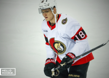 Tim Stutzle of the Ottawa Senators pushes the offense against the New York Rangers at Madison Square Garden.