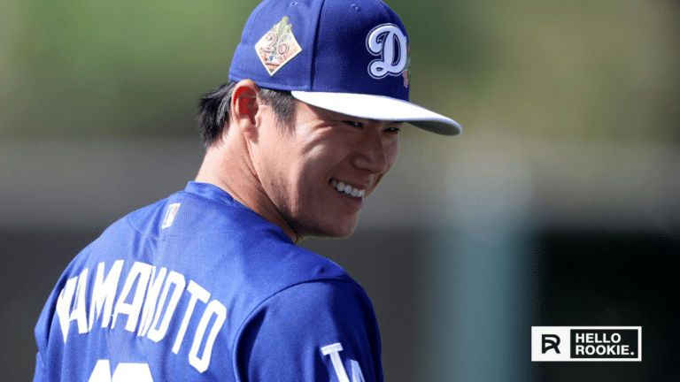Yoshinobu Yamamoto of the Los Angeles Dodgers delivers a pitch on Opening Day against the Arizona Diamondbacks at Dodger Stadium.