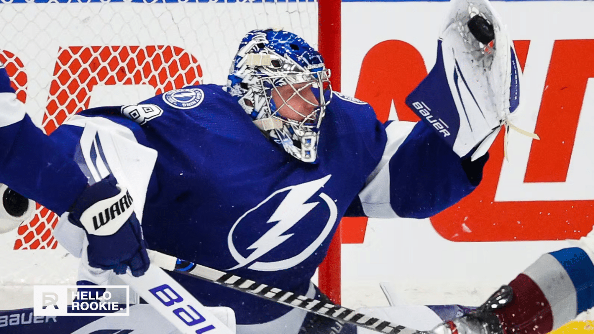 Andrei Vasilevskiy of the Tampa Bay Lightning guards the net against the Buffalo Sabres at KeyBank Center