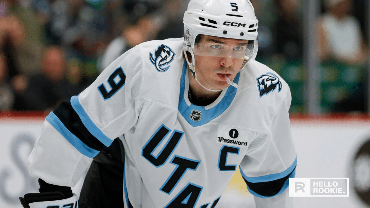 Clayton Keller of the Utah Mammoth skates against the Carolina Hurricanes at Delta Center