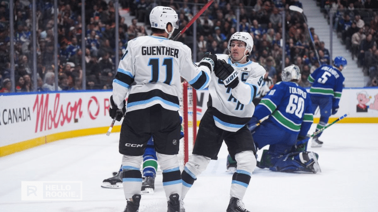 Clayton Keller of the Utah Mammoth skates against the Edmonton Oilers at Delta Center