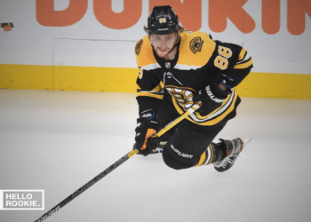 David Pastrnak of the Boston Bruins takes a shot against the Carolina Hurricanes at Lenovo Center