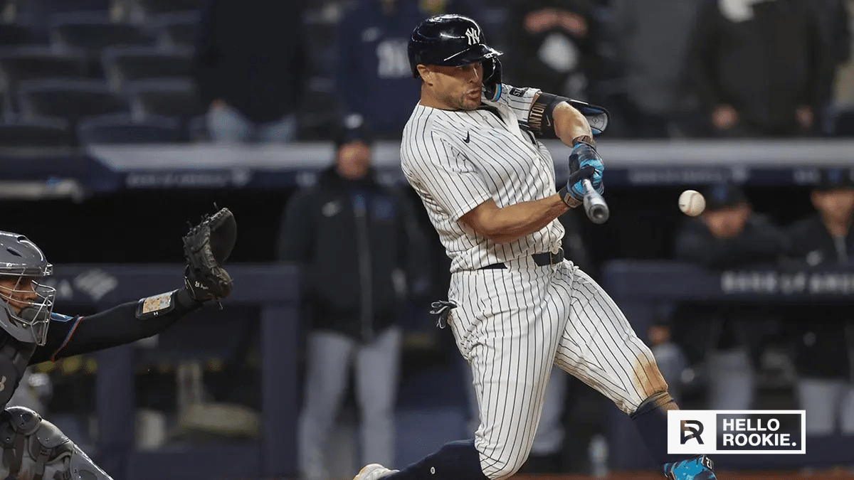 Giancarlo Stanton of the New York Yankees bats against the Tampa Bay Rays at Tropicana Field