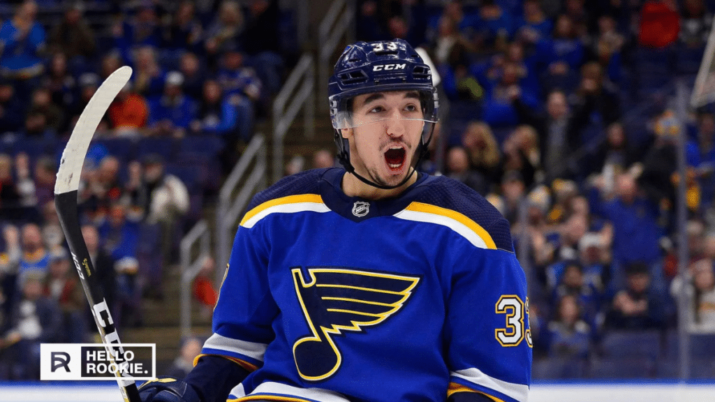 Jordan Kyrou pushes the pace for the St. Louis Blues against the Los Angeles Kings