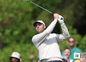 Scottie Scheffler tees off during the 2026 Masters Tournament at Augusta National