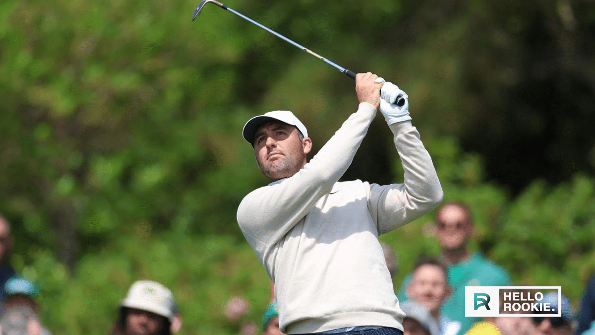 Scottie Scheffler tees off during the 2026 Masters Tournament at Augusta National