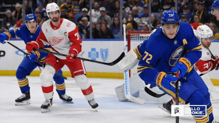 Tage Thompson of the Buffalo Sabres drives the offense against the New York Rangers at Madison Square Garden