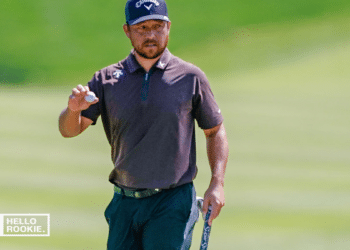 Xander Schauffele lines up a shot at Augusta National during the Masters Tournament