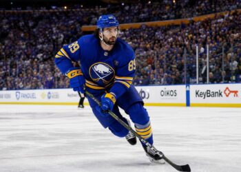 Alex Tuch skating for the Buffalo Sabres in the 2026 NHL playoffs