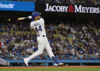 Andy Pages batting for the Los Angeles Dodgers
