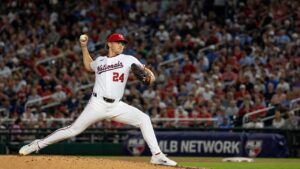 Cade Cavalli pitching for the Washington Nationals