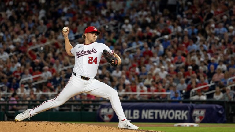 Cade Cavalli pitching for the Washington Nationals