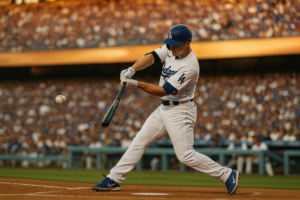 Los Angeles Dodgers first baseman batting at Dodger Stadium