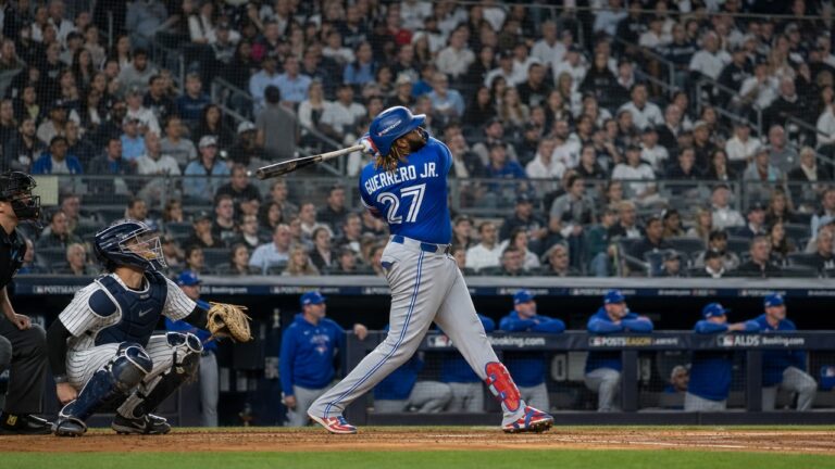 Vladimir Guerrero Jr. batting for the Toronto Blue Jays at Yankee Stadium
