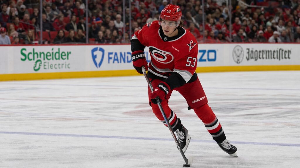 Jackson Blake skating for the Carolina Hurricanes