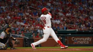 Jordan Walker batting for the St. Louis Cardinals against the Chicago Cubs