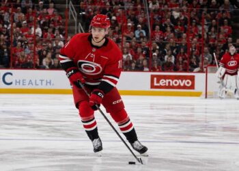 Logan Stankoven skating for the Carolina Hurricanes in the 2026 NHL playoffs