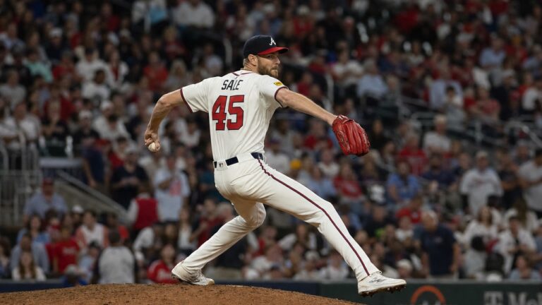 Chris Sale pitching for the Atlanta Braves