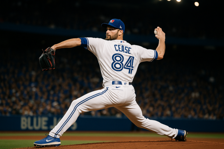 Dylan Cease pitching for the Toronto Blue Jays at Rogers Centre