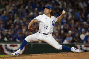 Shota Imanaga pitching for the Chicago Cubs
