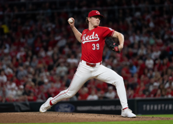 Chase Burns pitching for the Cincinnati Reds