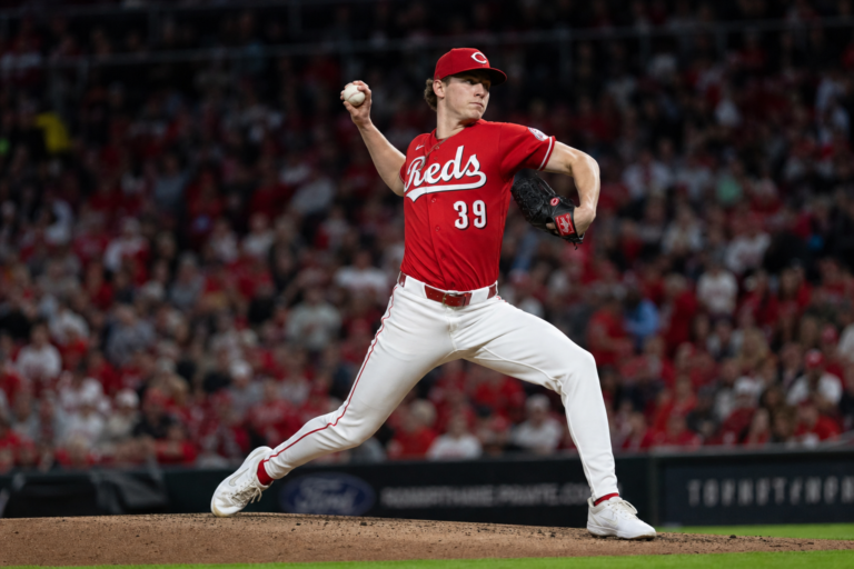 Chase Burns pitching for the Cincinnati Reds