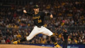 Paul Skenes pitching for the Pittsburgh Pirates