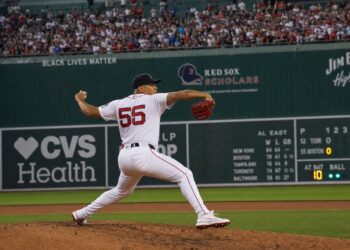Ranger Suarez pitching for the Boston Red Sox at Fenway Park
