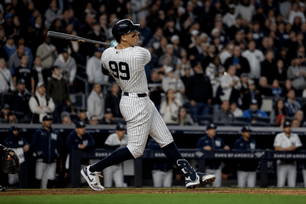 Aaron Judge taking a powerful swing for the New York Yankees