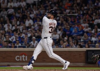 Riley Greene batting for the Detroit Tigers