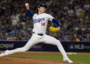 Roki Sasaki pitching for the Los Angeles Dodgers