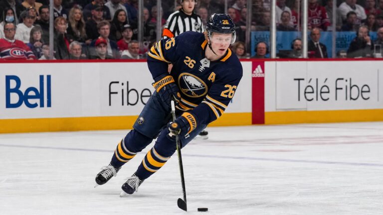 Rasmus Dahlin skating for the Buffalo Sabres in the NHL playoffs