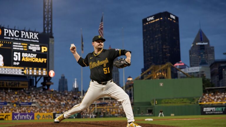 Brady Ashcraft pitching for the Pittsburgh Pirates at PNC Park