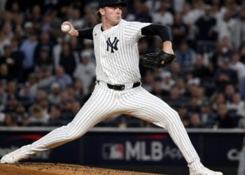 Cam Schlittler pitching for the New York Yankees at Yankee Stadium