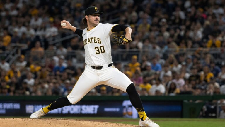 Paul Skenes pitching for the Pittsburgh Pirates