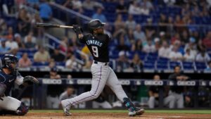 Xavier Edwards batting for the Miami Marlins