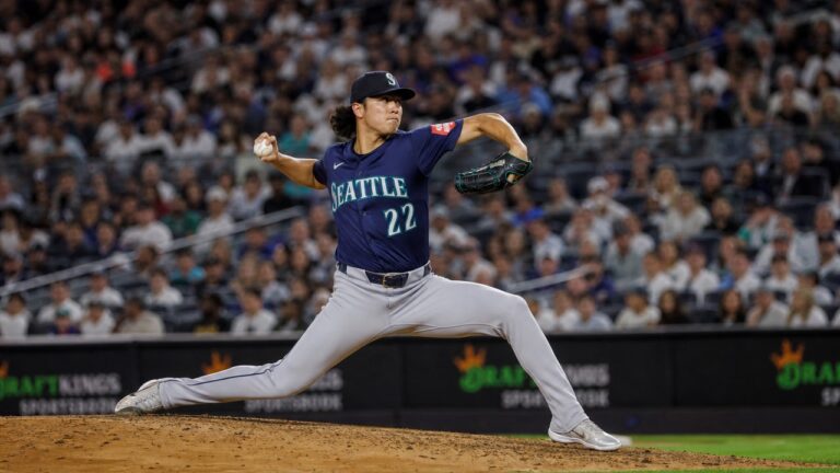 Bryan Woo in pitching delivery for the Seattle Mariners
