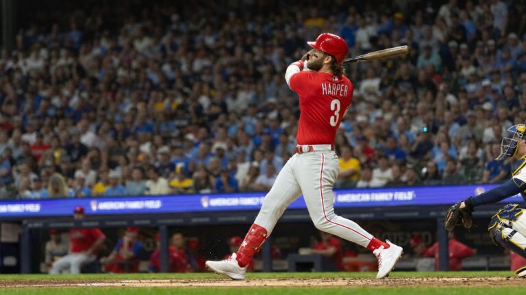 Bryce Harper batting for the Philadelphia Phillies at American Family Field