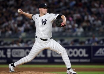 Cam Schlittler pitching for the New York Yankees at Yankee Stadium