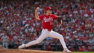 Chase Burns pitching for the Cincinnati Reds