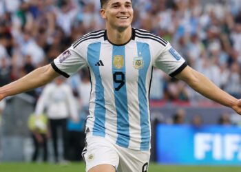 Julian Alvarez of Argentina in action at the 2026 FIFA World Cup