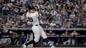 Aaron Judge batting for the New York Yankees at Yankee Stadium