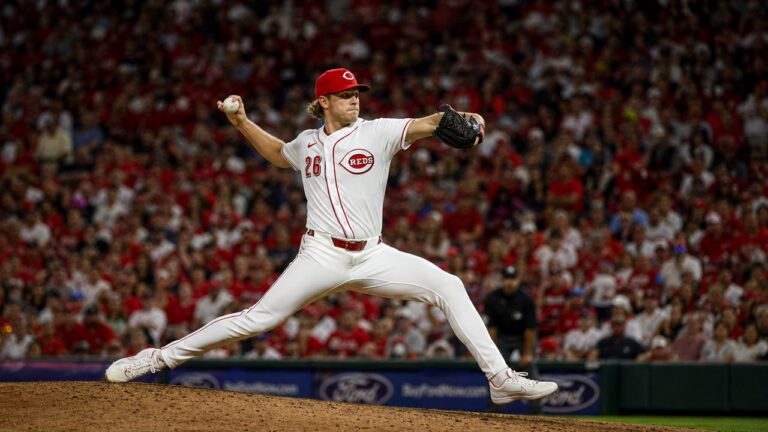 Chase Burns pitching for the Cincinnati Reds
