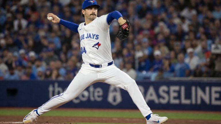 Dylan Cease pitching for the Toronto Blue Jays